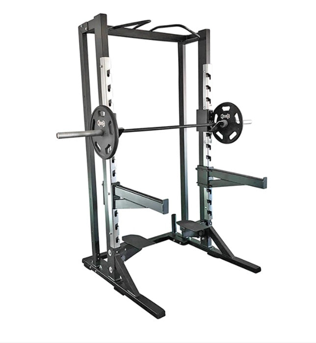 Deluxe Half Rack - Heavy Duty Adjustable Safety Bar Pull Up Vertical Olympic Bar Storage Half Rack