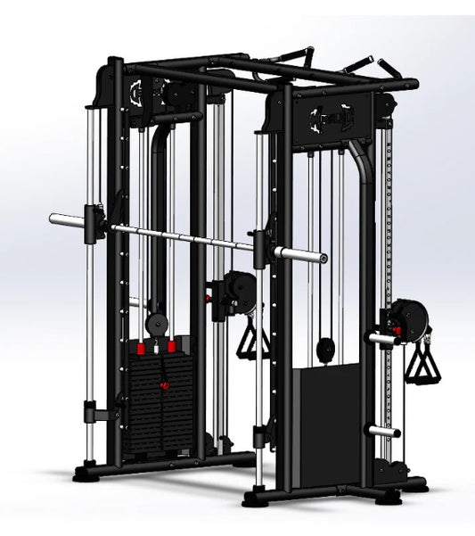 Megatron Dual Adjustable Pulley/Smith Combo - Selectorized Weight Adjustment - Functional Pull-Up Bar - Dual Station