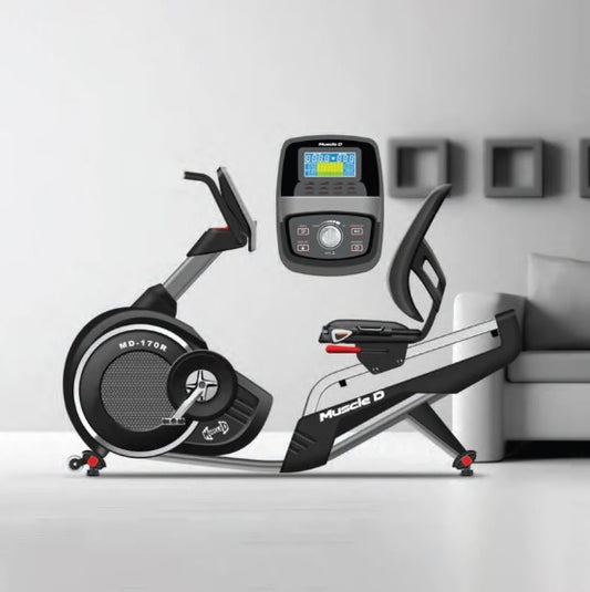 Light Commercial Recumbent Bike - LED Display - Heart Rate Monitor - Adjustable Seat - On Wheels for Easy Movement