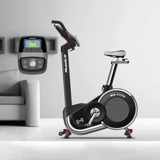 Light Commercial Upright Bike - LED Display - Heart Rate Monitor - Adjustable Seat - On Wheels for Easy Movement