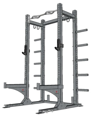 TGrip Commercial Half Rack - 3x3 Steel - Functional Multi-Grip Pull-Up - Bar & Plate Storage - J-Hooks