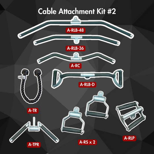 Essentials Cable Attachment Kit #2 - 48 & 36" Lat Bar Curl Bar Single and Double Handles Triceps Rope