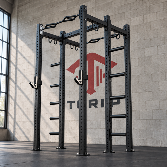 TGrip Commercial Double Half Rack - 3x3 Steel - Functional Multi-Grip Pull-Up - Integrated Plate Storage - J-Hooks