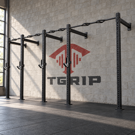 TGrip Commercial 20' Wall Mount Rig - 3x3 Steel - Functional Multi-Grip Pull-Up - Sandwich Style J-Hooks