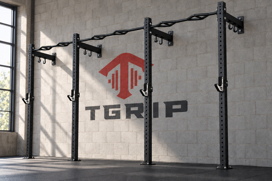 TGrip Commercial 14' Low Profile Wall Mount Rig - 3x3 Steel - Functional Multi-Grip Pull-Up - Sandwich Style J-Hooks