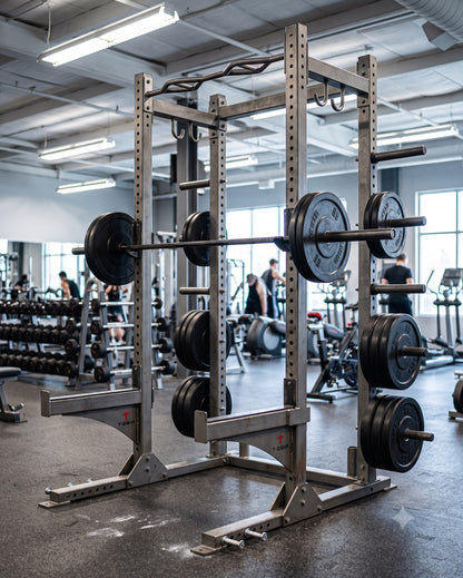 TGrip Commercial Half Rack - 3x3 Steel - Functional Multi-Grip Pull-Up - Bar & Plate Storage - J-Hooks