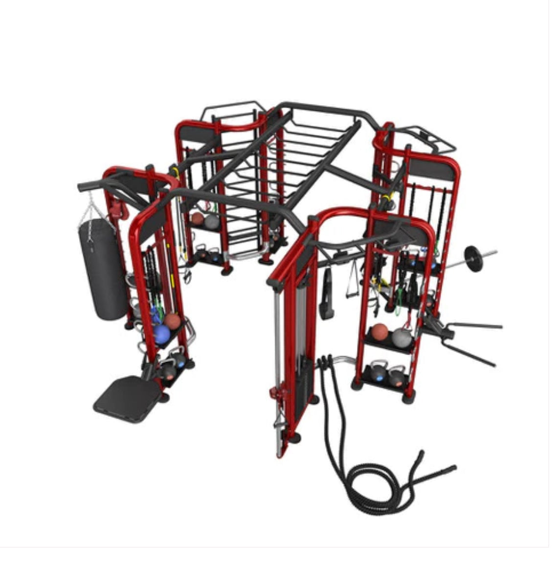 Megatron Multi Tower Training Station - Monkey Bars - Heavy Bag - Dip Station - Equipment Storage - Pull-Up Station