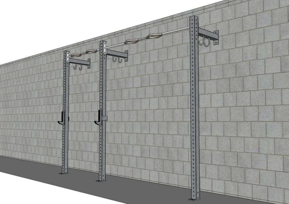 TGrip Commercial 10' Low Profile Wall Mount Rig - 3x3 Steel - Functional Multi-Grip Pull-Up - Sandwich Style J-Hooks