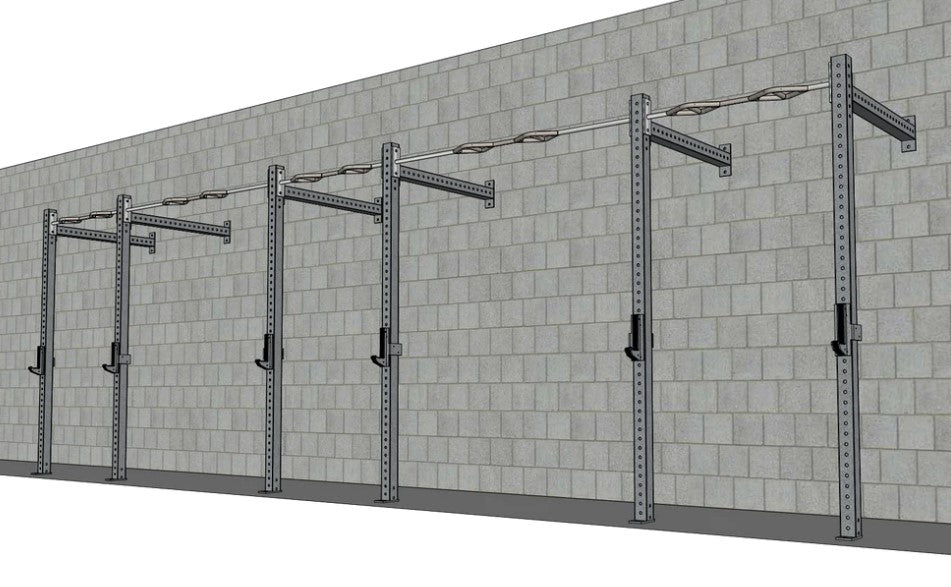 TGrip Commercial 24' Wall Mount Rig - 3x3 Steel - Functional Multi-Grip Pull-Up - Sandwich Style J-Hooks