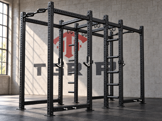 TGrip Commercial Dual Power Rack - 3x3 Steel - Functional Multi-Grip Pull-Up - Plate Storage - J-Hooks