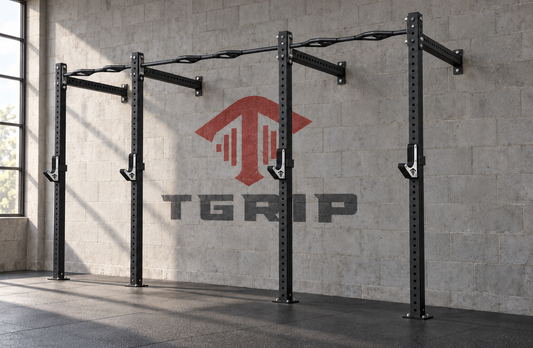 TGrip Commercial 14' Wall Mount Rig - 3x3 Steel - Functional Multi-Grip Pull-Up - Sandwich Style J-Hooks