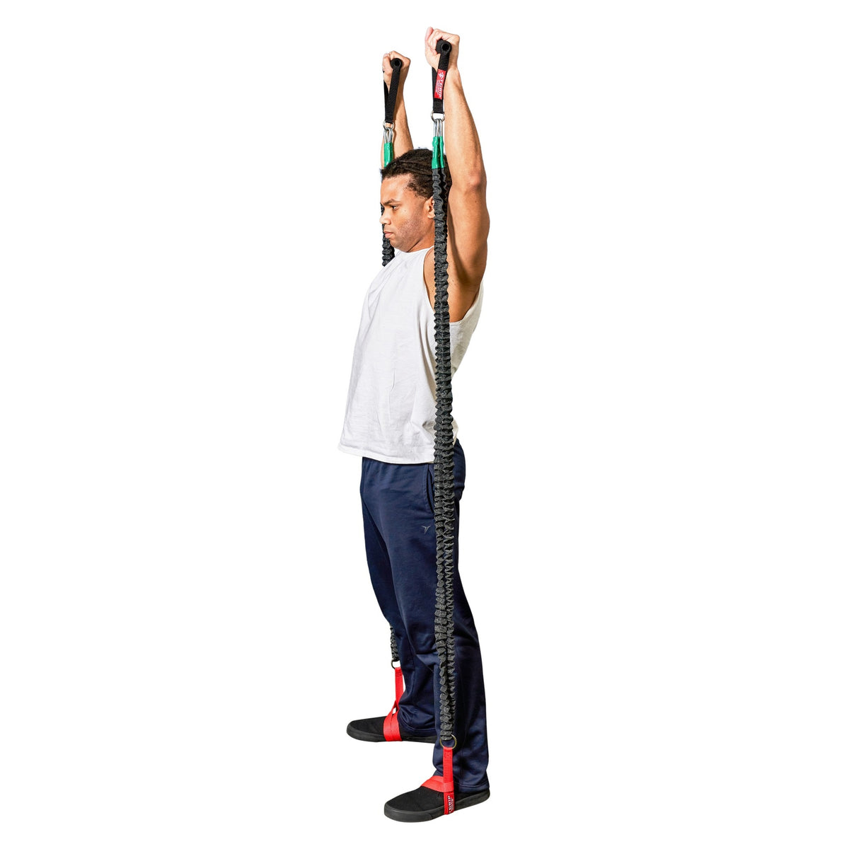 Shoulder press exercise using TGrip resistance bands