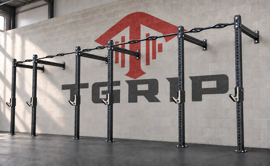 TGrip Commercial 24' Wall Mount Rig - 3x3 Steel - Functional Multi-TGrip Pull-Up - Sandwich Style J-Hooks